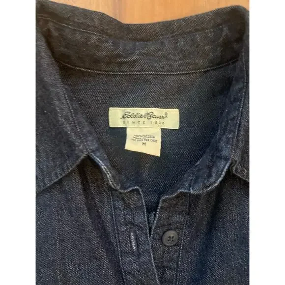 Women’s Eddie Bauer Size Medium Dark Blue Collared Half Button Front Pocket - Picture 5 of 8